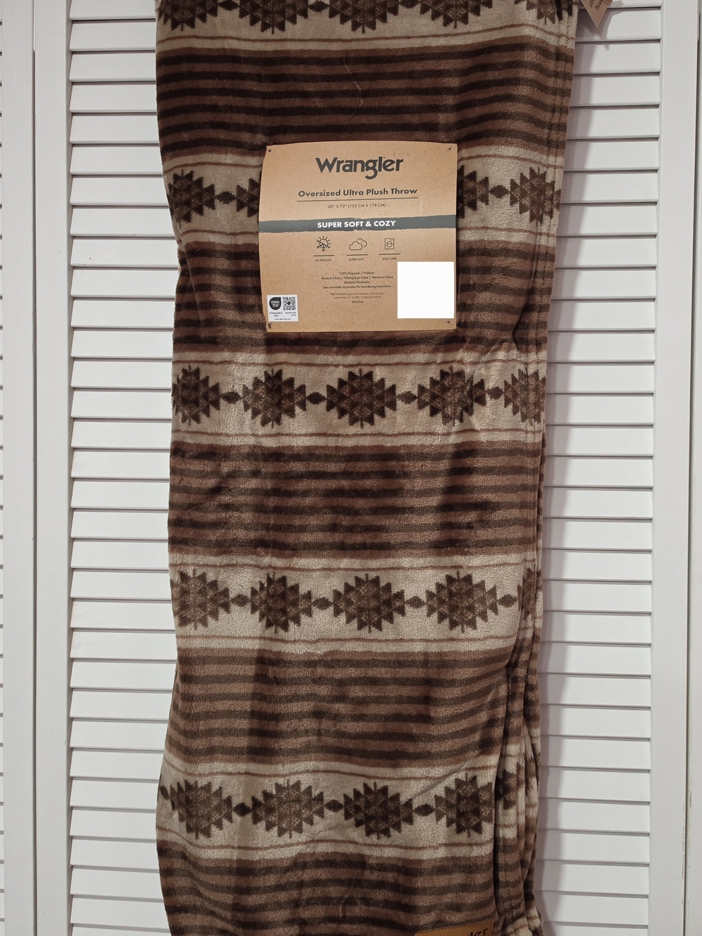 Wrangler Brown and Tan Southwestern Pattern Plush Throw